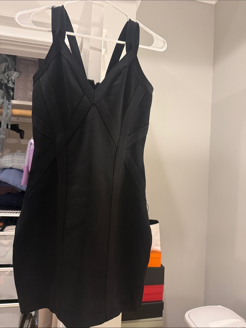Guess Black V‑Neck Bandage Mini Dress